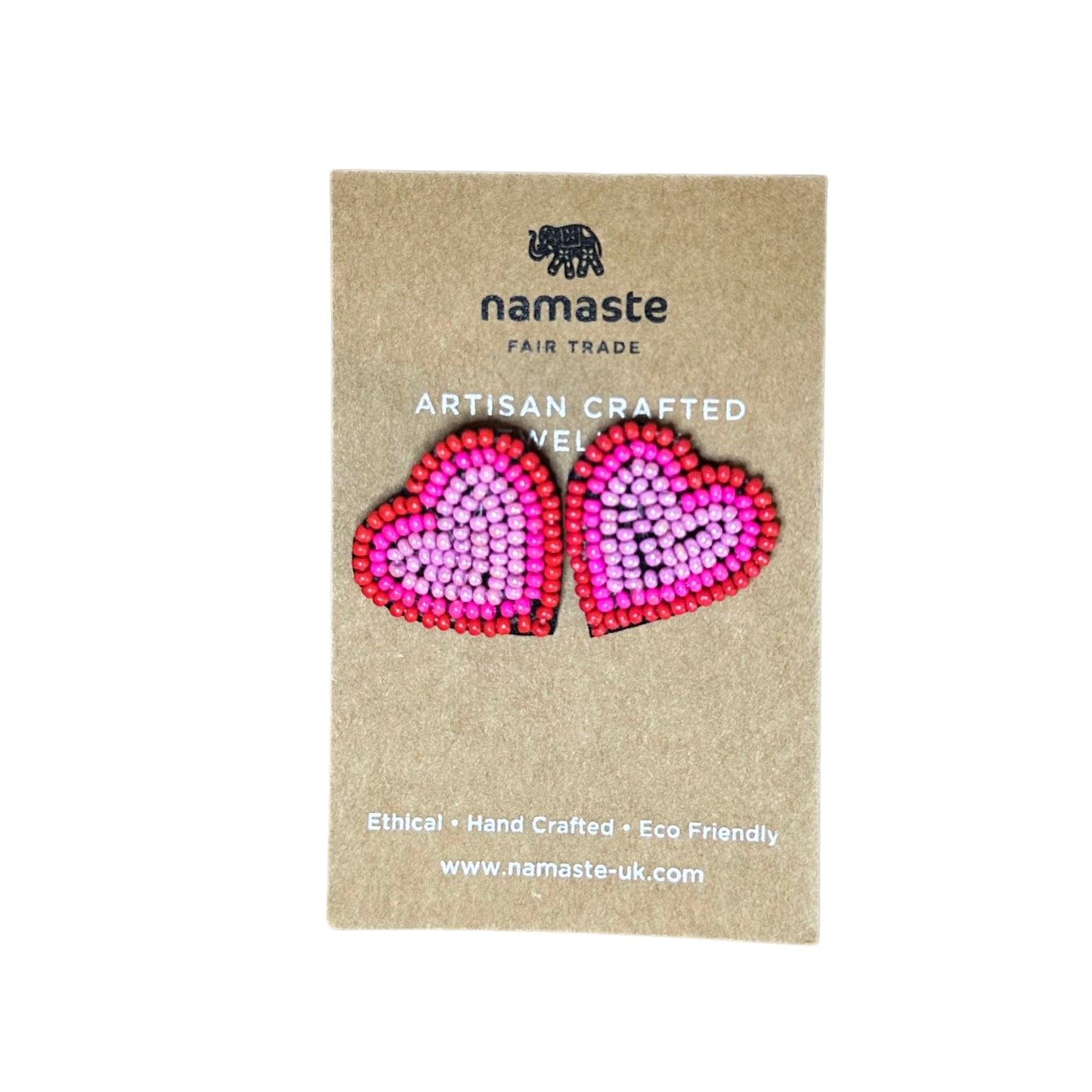 Pink Heart Hand Beaded Earrings
