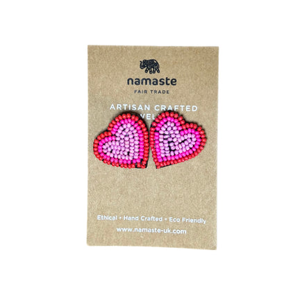 Pink Heart Hand Beaded Earrings