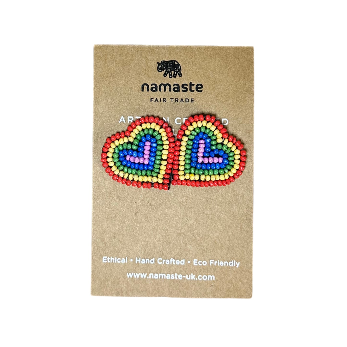Rainbow Heart Hand Beaded Earrings