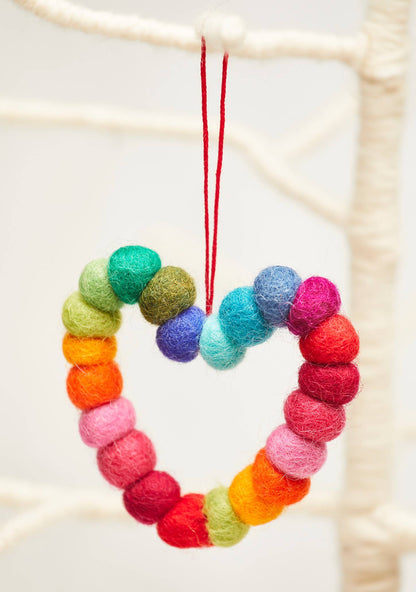 Rainbow Felt Ball Heart Decoration