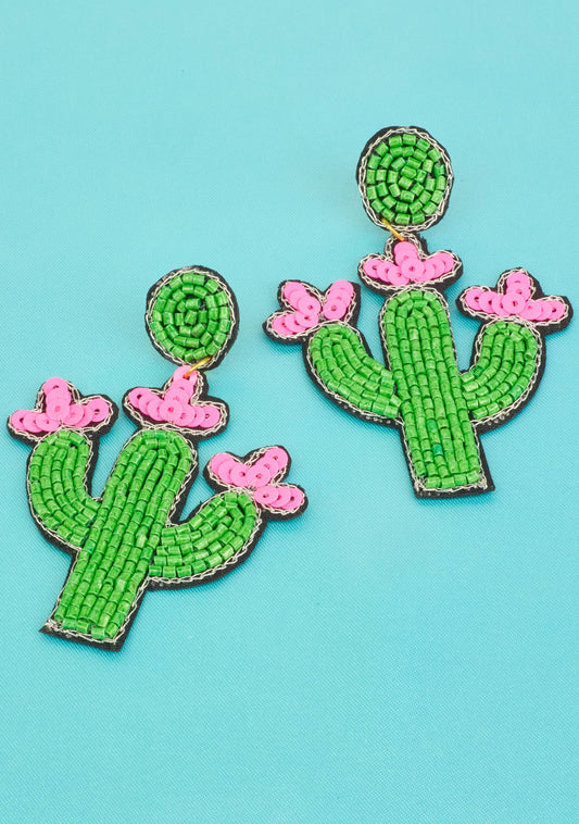 Cacti Hand Beaded Earrings