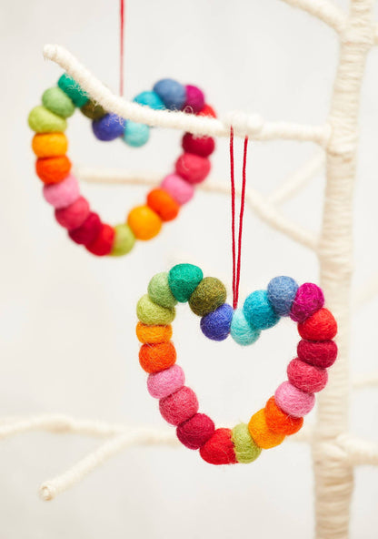 Rainbow Felt Ball Heart Decoration