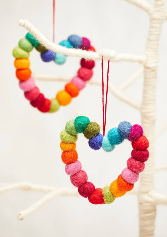 Rainbow Felt Ball Heart Decoration