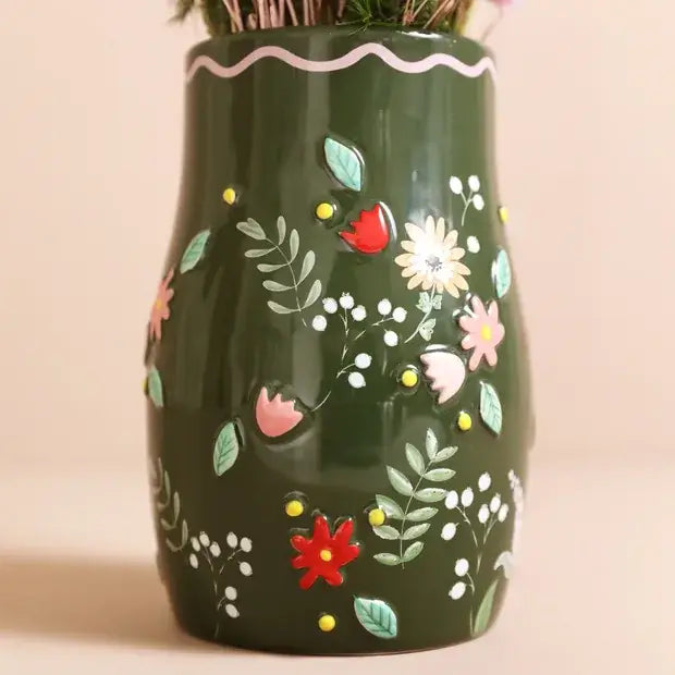 Flower Vase - Green floral