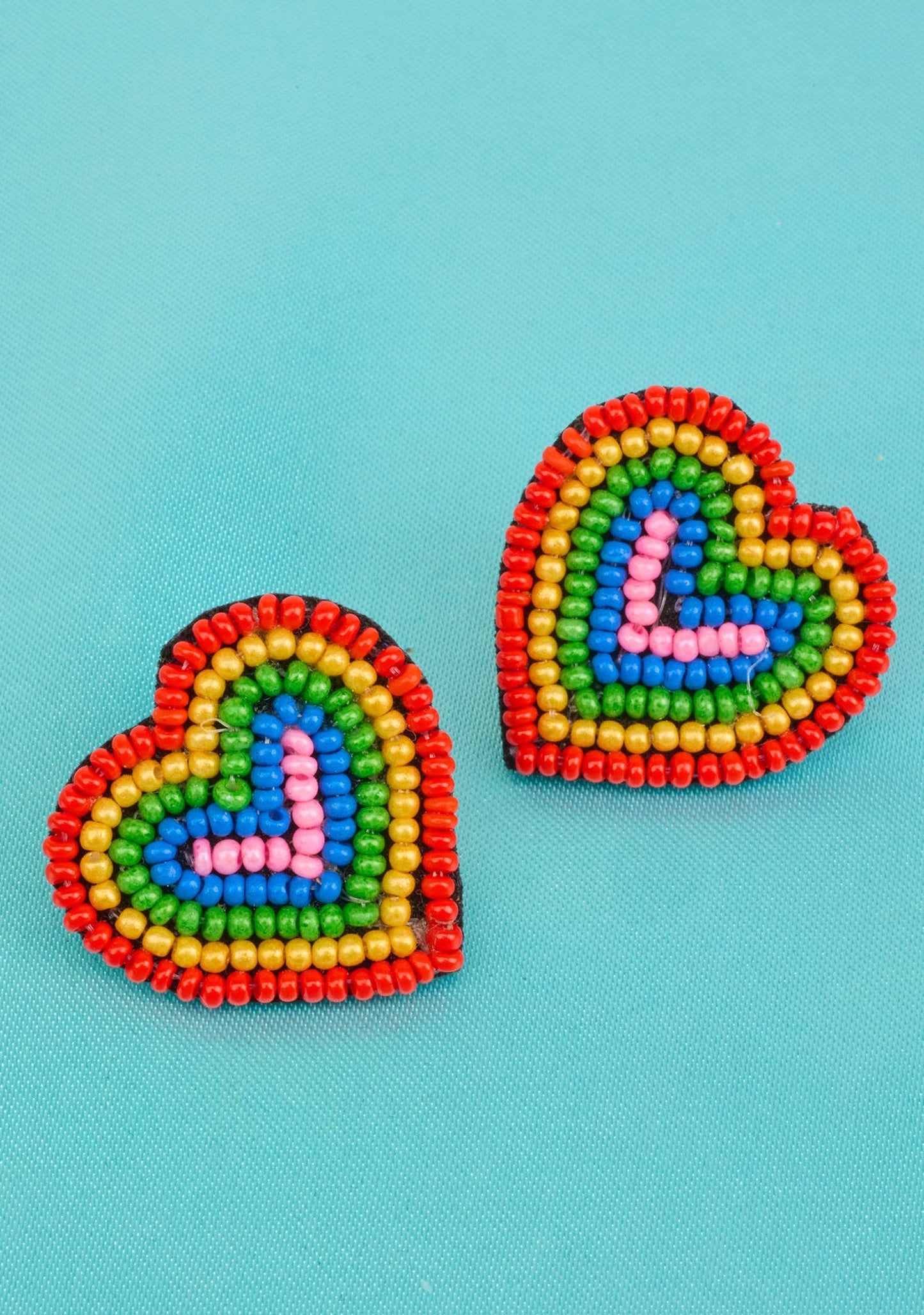 Rainbow Heart Hand Beaded Earrings