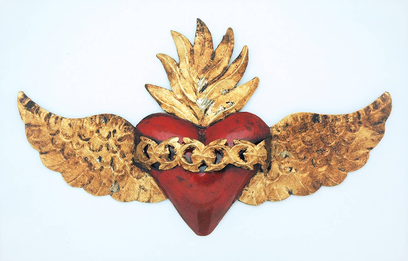 Mexican Tin Heart with Wings